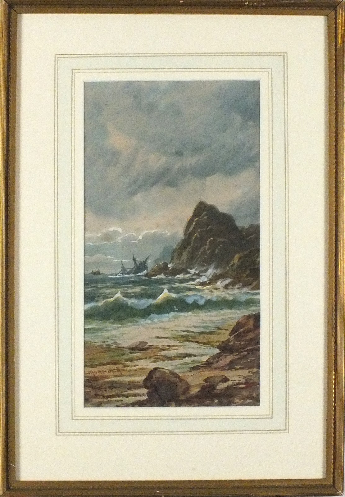 Lewis MORTIMER (British fl 1900-1930) Foundering Vessel of the Cornish Coast, Watercolour, Signed - Image 2 of 2