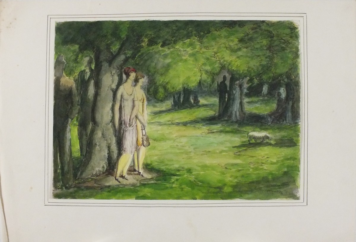 Harold Hope READ (British 1881-1952) Figures in Shady Parkland, Watercolour, Signed and dated '26