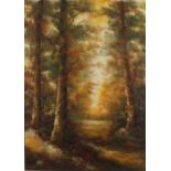 WOLLING (20th Century) Woodland, Oil on canvas, Signed and indistinctly dated lower right, 27.5" x