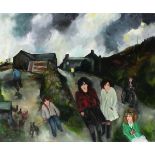 Gill WATKISS (British b. 1938) Walking the Coast Road (Kerrow Farm), Oil on canvas, Signed lower