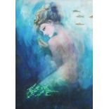 Tess JONES (British b. 1934) Mermaid with Fish, Mixed media, 12.25" x 8.25" (31cm x 21cm)
