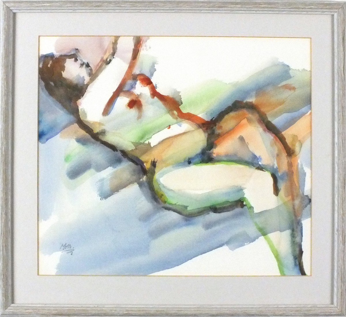 MOSS (20th Century) Reclining Nude, Watercolour, Signed lower left, 10.5" x 12.25" (27cm x 31cm) - Image 2 of 2