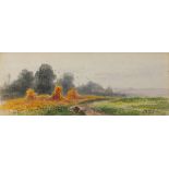 Abraham HULK jnr (British 1851-1922) Landscape with Corn Stooks, Watercolour, Signed lower right, 7"
