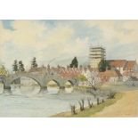 David ADDEY (British b. 1933) Bridge Over the Meadway Aylesford, Watercolour, Signed lower right,