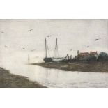 Claude Hamilton ROWBOTHAM (British 1864-1949) Beached Boats, Coloured etching, 4" x 6" (10cm x