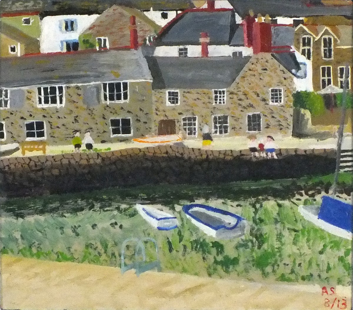 Andrew STEWART (British b. 1948) Low Tide, Mousehole Harbour, Oil on board, Signed with initials and