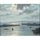 William Eric THORP (British 1901-1995) Newlyn Harbour Twilight, Oil on board, Signed lower left, 8.