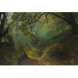 BONSHEK (20th Century) Woodland in Dappled Sunlight, Oil on canvas, Signed lower right, 28.75" x