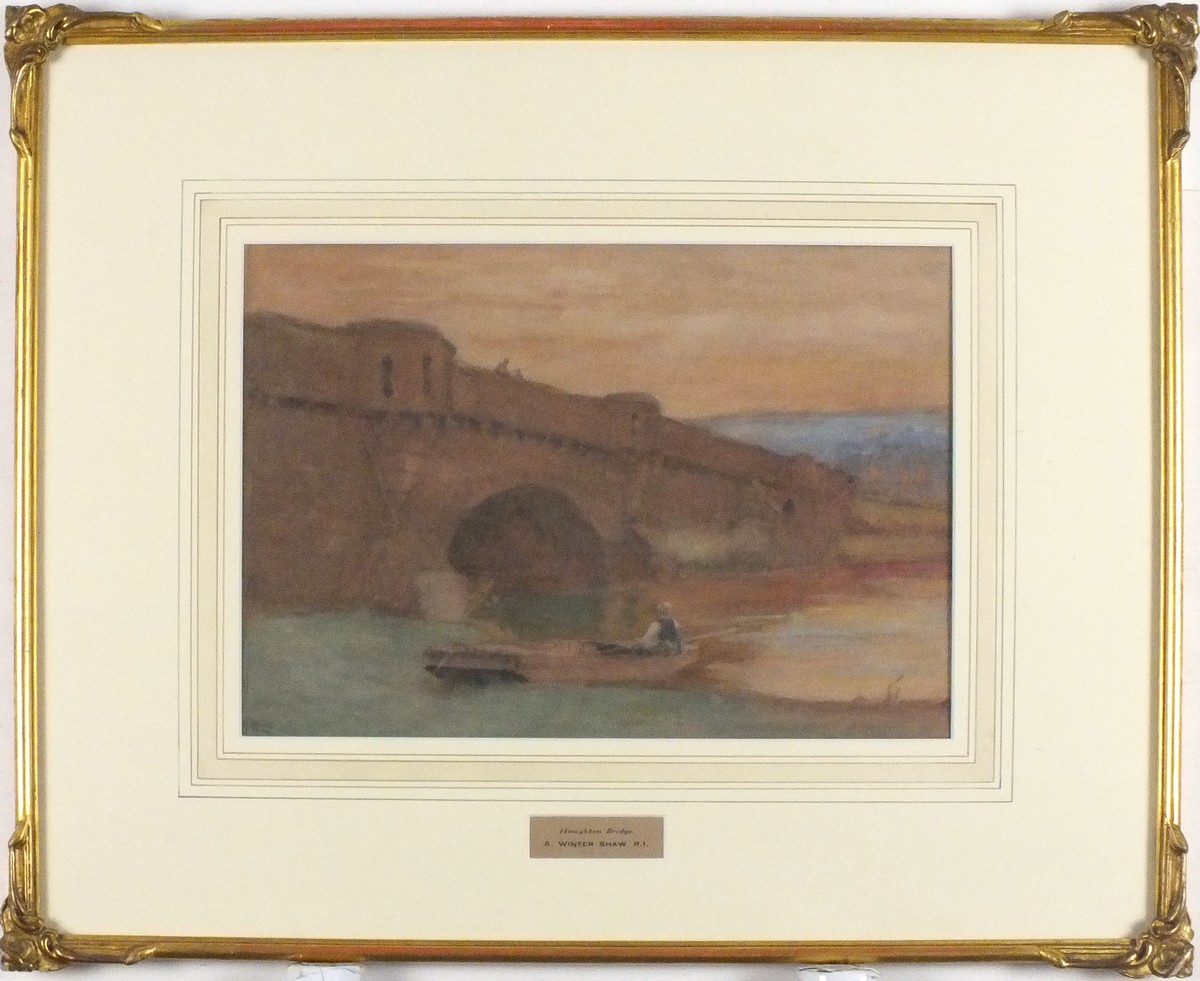 Arthur WINTER-SHAW (British 1869-1948) Houghton Bridge, Pastel, Signed with initials lower left, 9. - Image 2 of 2