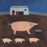 Horas KENNEDY (British 1917-1997) Pigs (Towednack Pigs), Oil on board, titled on label verso, 15.