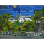 Roy DAVEY (British b. 1946) Treskillard Farm, Starry Night, Oil on board, 8" x 9.5" (20cm x 24cm)