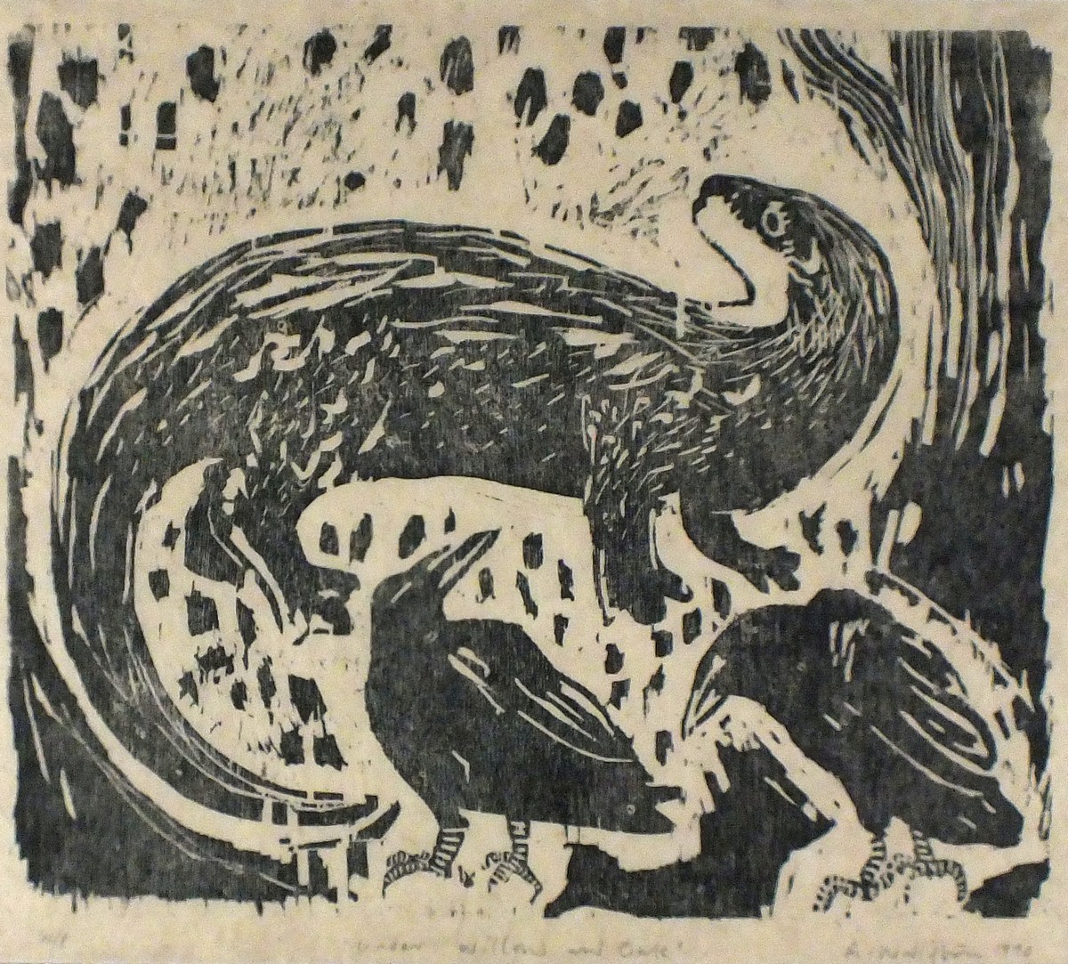 Andrew WADDINGTON (British b. 1960) Under Willow & Oak - Otter, Woodcut inscribed working proof,