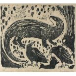 Andrew WADDINGTON (British b. 1960) Under Willow & Oak - Otter, Woodcut inscribed working proof,