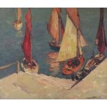 Gyrth RUSSELL (Canadian 1892-1970) Pleasure Sailing Vessels at the Foot of Harbour Steps