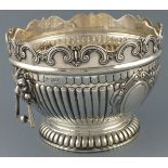 A silver Monteith style bowl, Sheffield 1901, Martin Hall & Co., part gadrooned with lion mask