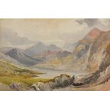 19th Century British School Figures in a Mountainous Landscape, Watercolour, 9.5" x 14.25" (24cm x
