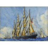 F POLLARD (British 19th/20th Century) Schooners at Anchor with other Vessels, Watercolour, Signed