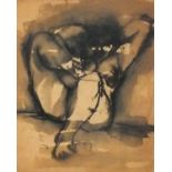 Josef HERMAN (Polish 1911-2000) Reclining Female Nude, Pen and ink on paper, 9" x 7.5" (23cm x