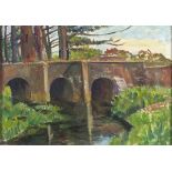 Elizabeth Lamorna KERR (British 1904-1990) Bridge over the Stream, Oil on board, Signed by artist'