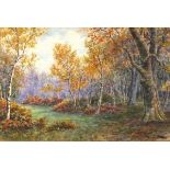 John T WELLS (British 20th Century) Near Brockenhurst New Forest - autumnal woodland, Watercolour,