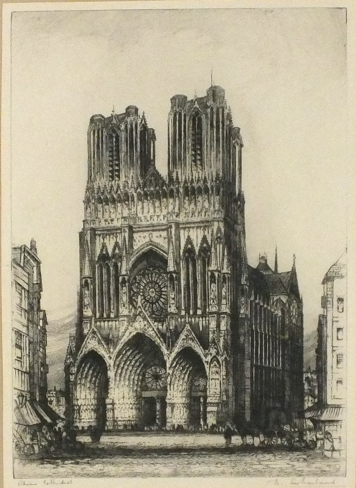 Edward W SHARLAND (British 1884-1967) Reims Cathedral, Steel engraving, Signed in pencil, 15.75" x