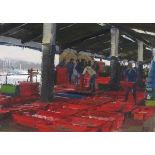 WITHDRAWN - Bernard EVANS (British 1929-2014) Winter Morning Newlyn Market, Oil on board, Signed