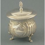 A small silver caddy,  Birmingham 1903, William Davenport, circular part gadrooned with a foliate