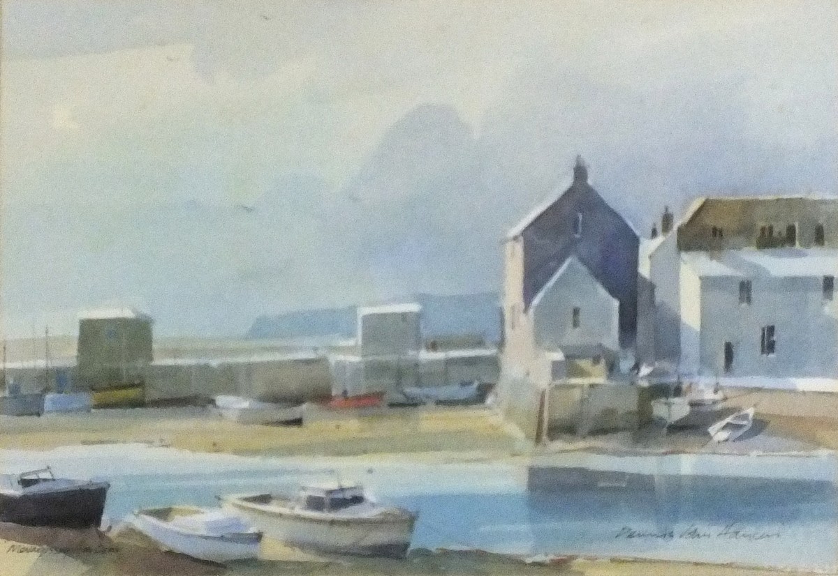 Dennis John HANCERI (British 1928-2011)  Mevagissey Harbour - low tide, Watercolour, Signed lower