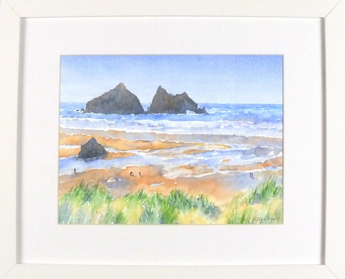 Julia PASCOE (British b. 1967) Holywell Bay, Watercolour, Signed lower right, titled and signed on - Image 2 of 2