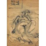 Josef HERMAN (Polish 1911-2000) Reclining Female Nude, Pen and ink on paper, 11" x 8" (28cm x