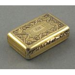 A Georgian silver gilt vinaigrette, Birmingham 1829, Taylor & Perry, rectangular with foliate