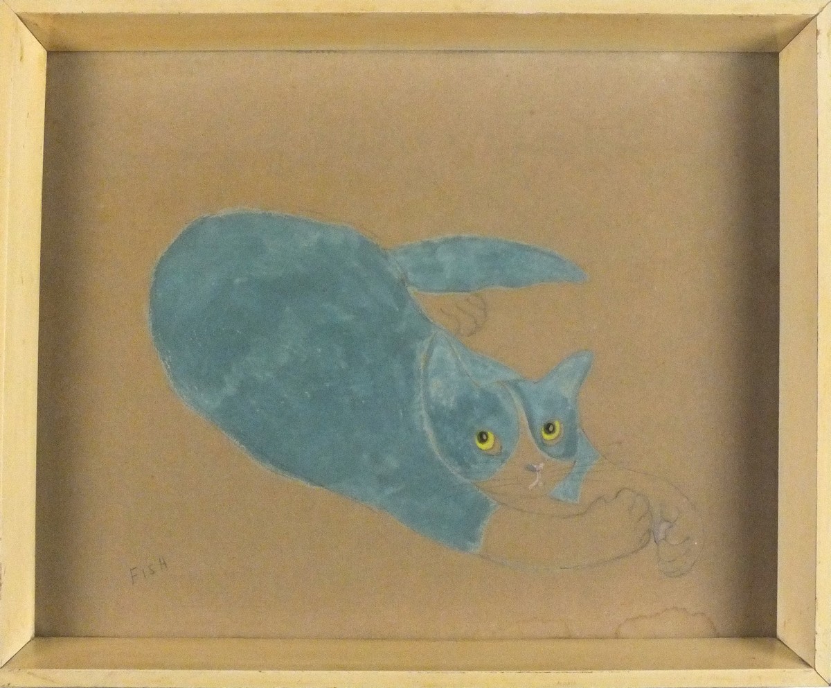 Anne SEFTON aka FISH (British 1890-1964) Velveteen - stretching cat, Watercolour, Signed lower left, - Image 2 of 2