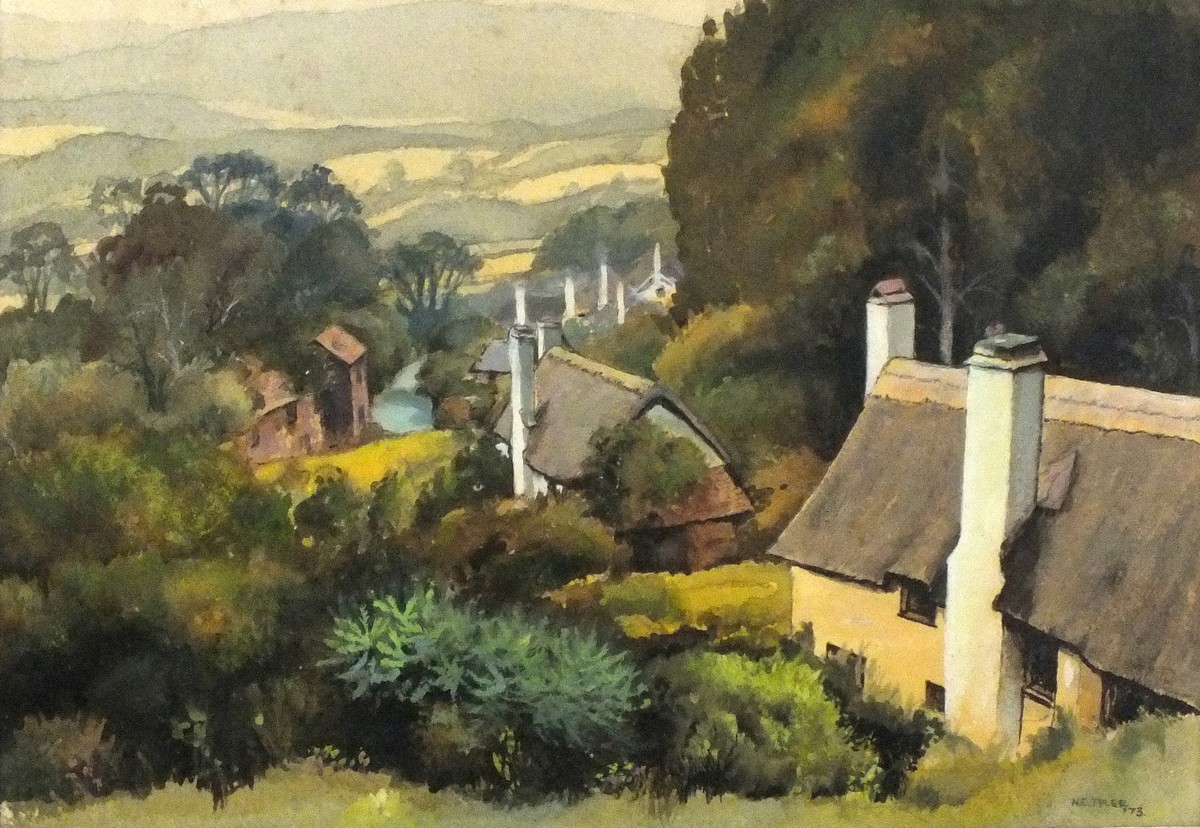 N E TYLER (British 20th Century) Selworthy - Devon, Watercolour, Signed and dated '73 lower right,