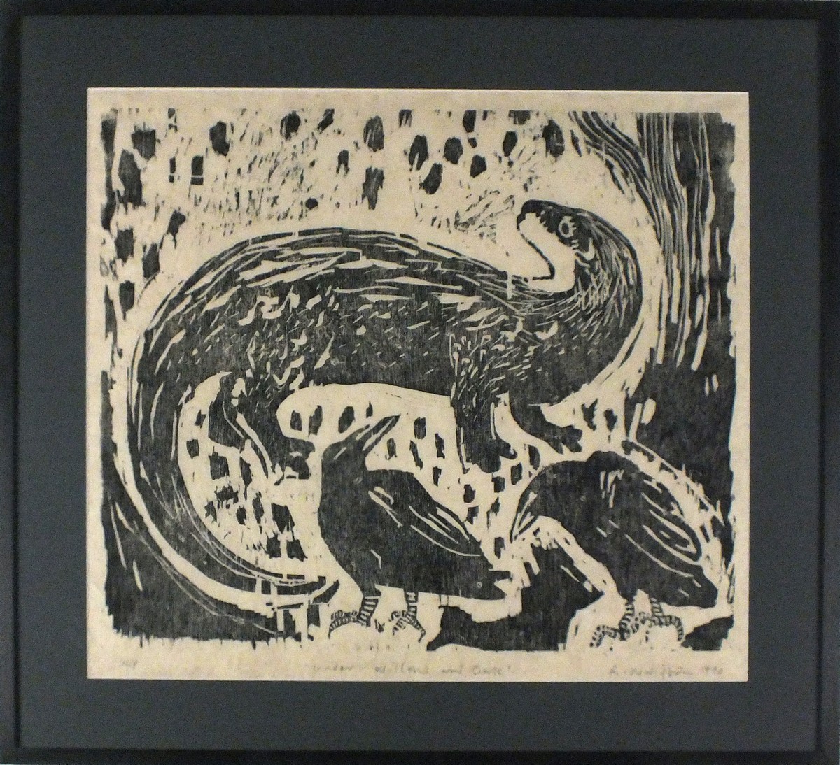 Andrew WADDINGTON (British b. 1960) Under Willow & Oak - Otter, Woodcut inscribed working proof, - Image 2 of 2