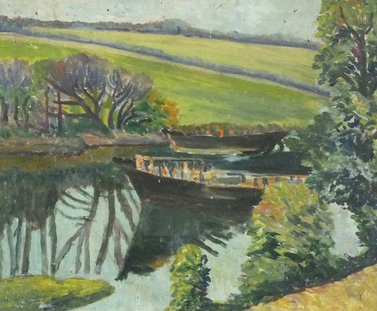 Elizabeth Lamorna KERR (British 1904-1990) Barges in an Estuary, Oil on board, Signed by artist's