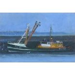 Robert JONES (British b. 1943) Beam Trawler Newlyn, Oil on board, titled and signed verso, 6.75" x
