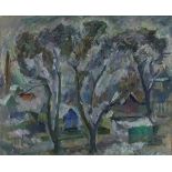Anatoli SAFOKHINE (Russian b. 1928) Trees with a Quiet Village Beyond, Oil on canvas, Signed
