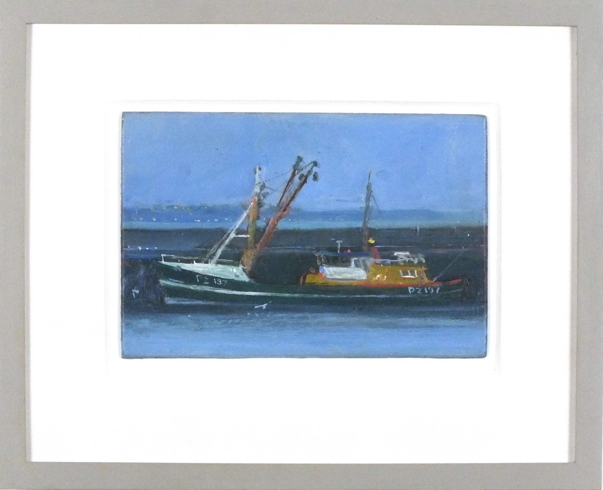 Robert JONES (British b. 1943) Beam Trawler Newlyn, Oil on board, titled and signed verso, 6.75" x - Image 2 of 2