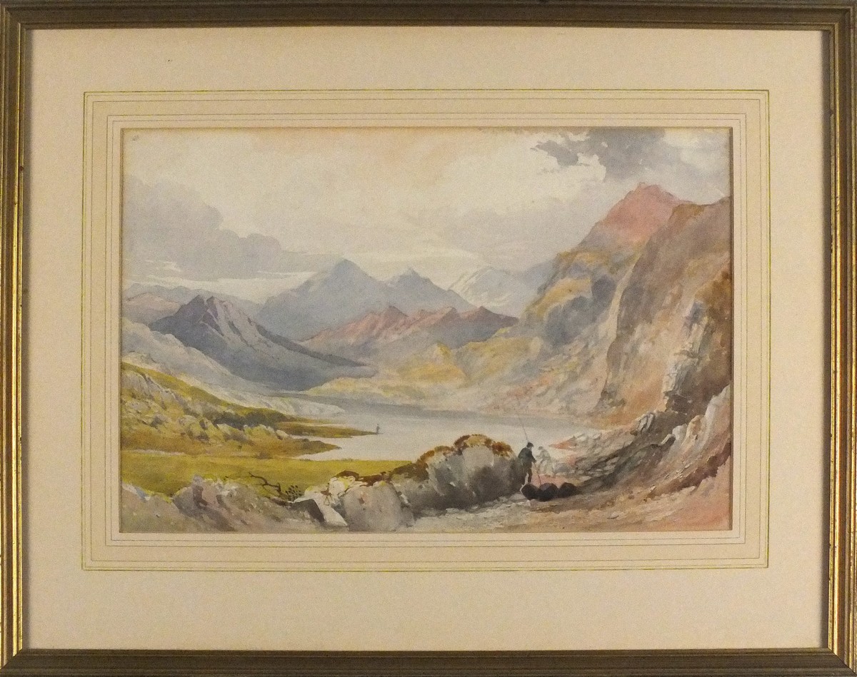 19th Century British School Figures in a Mountainous Landscape, Watercolour, 9.5" x 14.25" (24cm x - Image 2 of 2