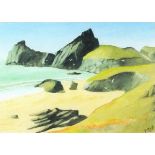 Andrew WATTS (British b. 1947) Treryn Dinns Cliff Logan's Rock, Gicleé print, titled and signed to