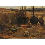 Alexander Carruthers GOULD (British 1870-1948) In Minehead Harbour - Colliers at Low Tide, Oil on