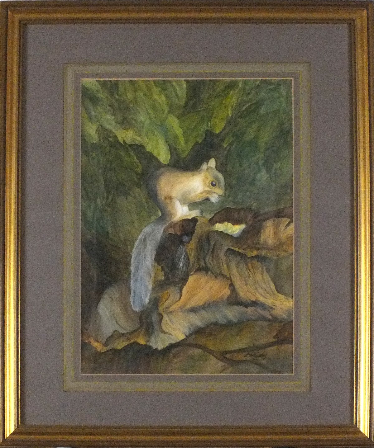 E G BAKER (20th Century British) Time of Plenty - squirrel on a stump, Watercolour, Signed lower - Image 2 of 4