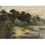 Wilfred SWATKINS (British 19th Century) Church by river weir, Oil on canvas, Signed & dated '90