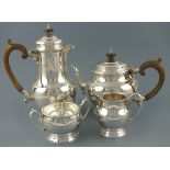 A vintage four piece silver tea service, London 1954/60, Edward Barnard & Sons, the teapot of