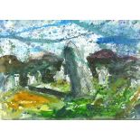 Jonathan HAYTER (British b.1959) Boscawen-un Stone Circle, Watercolour & ink, Inscribed, Signed with