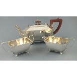 An Art Deco silver three piece tea service, Sheffield 1939/45, James Dixon, o rectangular form