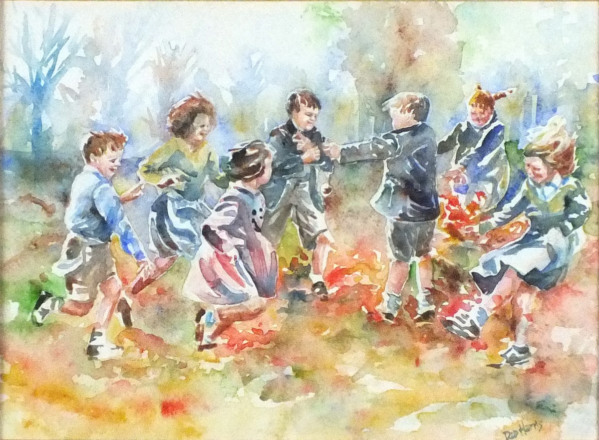 Deb HARRIS (British 20th Century, School Children Playing, Watercolour, Signed lower right, 8" x