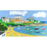 Richard LODEY (British b. 1950) Newquay - Harbour-side, Acrylic/Gouache on board, Signed with