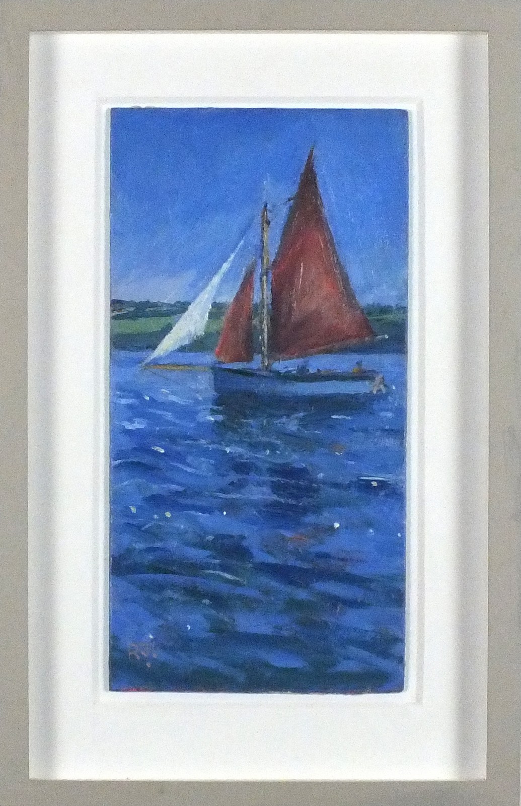 Robert JONES (British b. 1943) Oyster Boat near Mylor, Oil on board, Signed with initials lower - Image 2 of 2