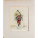 19th Century English School Off to the Derby, Watercolour, Indistinctly signed lower right, titled